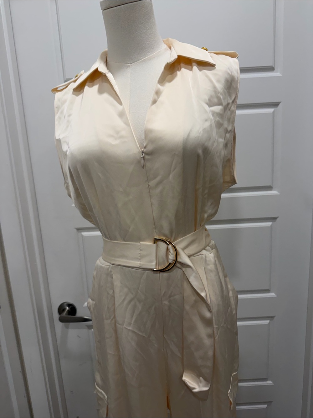 Zara Sleeveless Satin Cream Utility Jumpsuit with Belt NWT - Picture 6 of 9